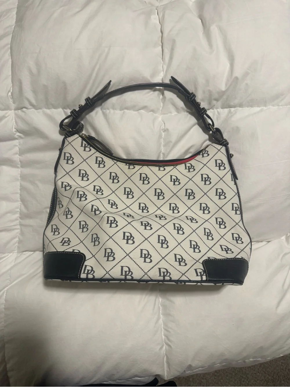 Dooney & Bourke White and Black DB Logo Shoulder Bag